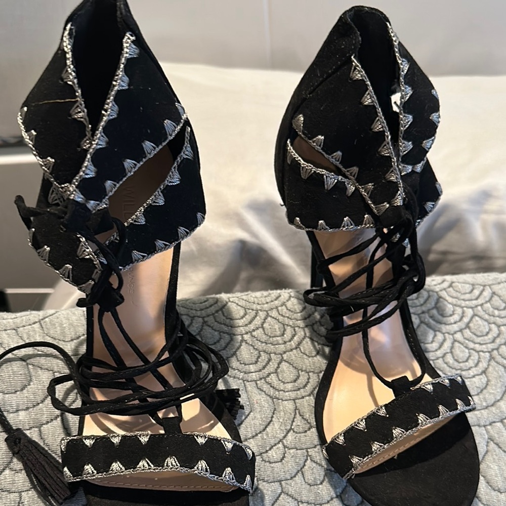 Wild Diva Black and Silver Stiletto Heels with Studded Straps